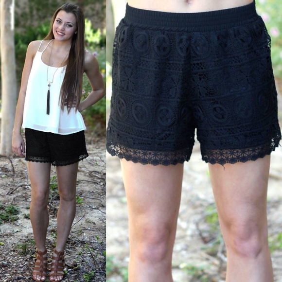 Pants - $23 ⬇️ Black Lace Lined Shorts with Elastic Waist
